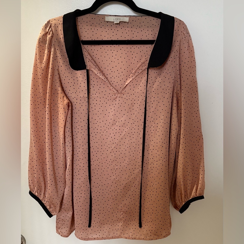LOFT Pink Polka Dot Blouse Large